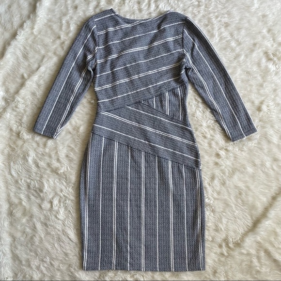 Anthropologie Maeve Dress Wrapped Textured Fitted Stripe Column Blue White S - Picture 6 of 13